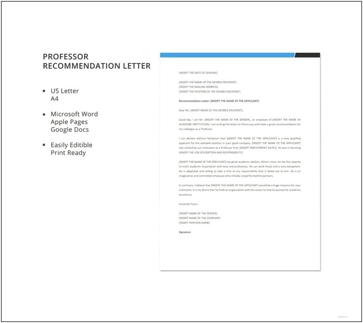 Template Of Recommendation Letter For Professor Doc