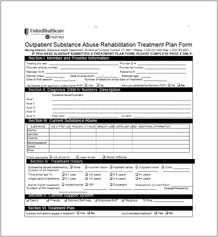 Template Of Service Plan In Addiction