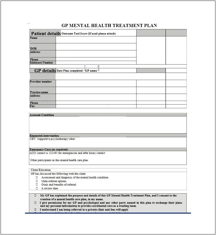 Template Of Treatment Plan In Mft For Abuse