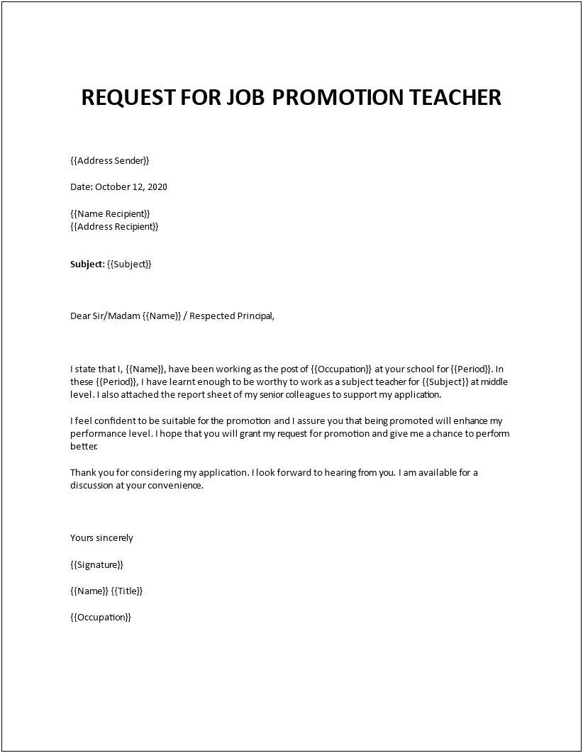 Template Of Writing Letter For Promotion