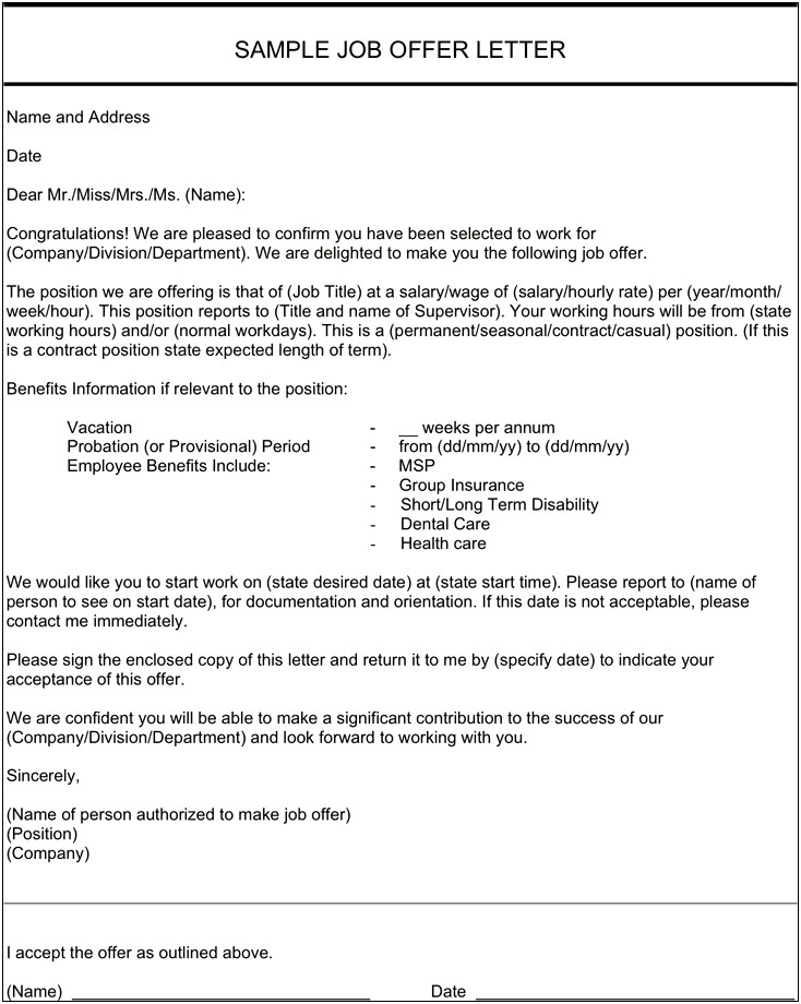 Template Offer Letter Based On Sale Of Company