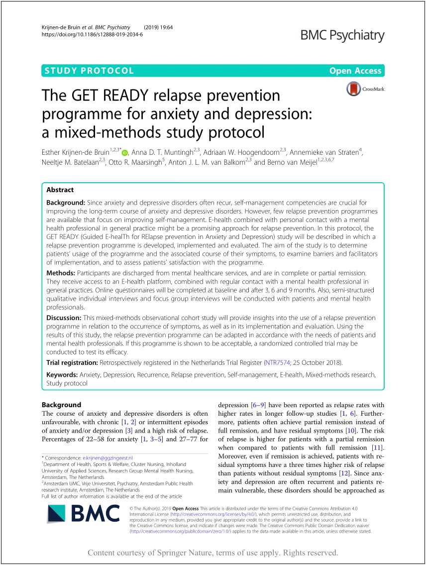 Template Plan For Preventing Depression Relapse