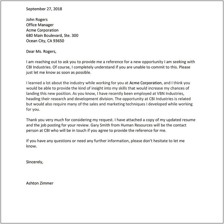 Template Requesting A Letter Of Recommendation