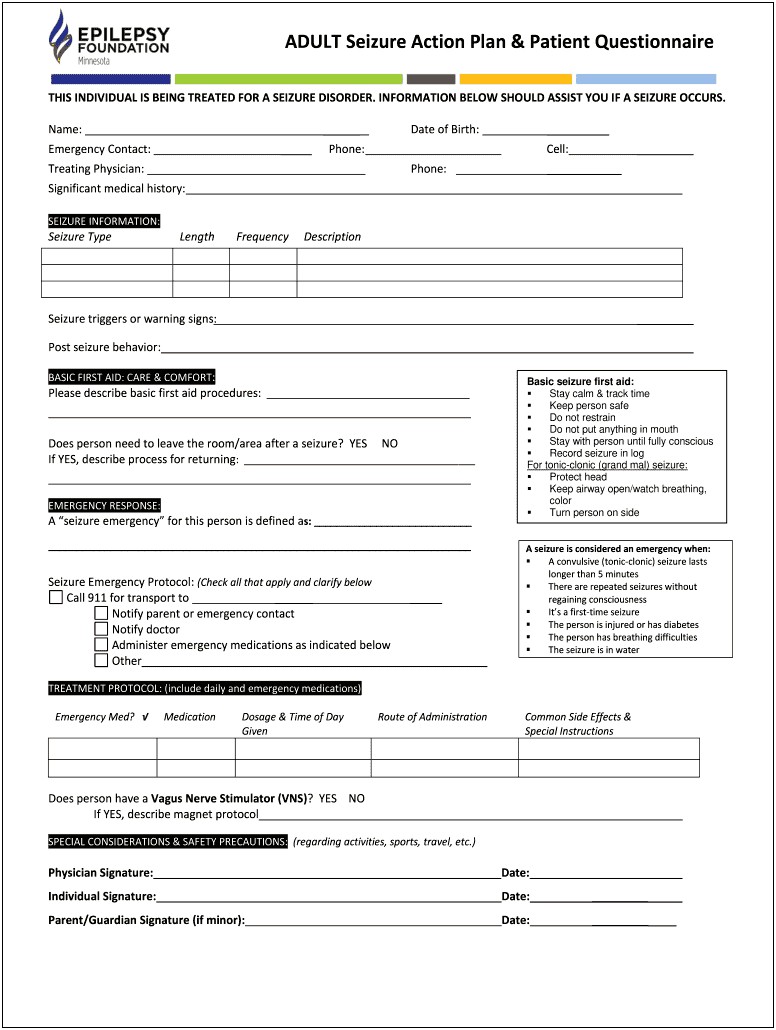 Template Seizure Care Plan Epilepsy Foundation