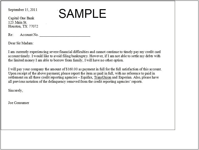 Template Settle Letter Estate Credit Card