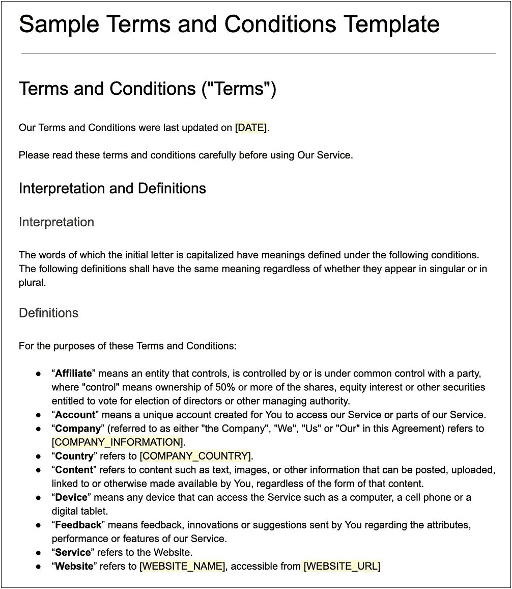 Template Simple Standard Letter Revising Terms And Conditions