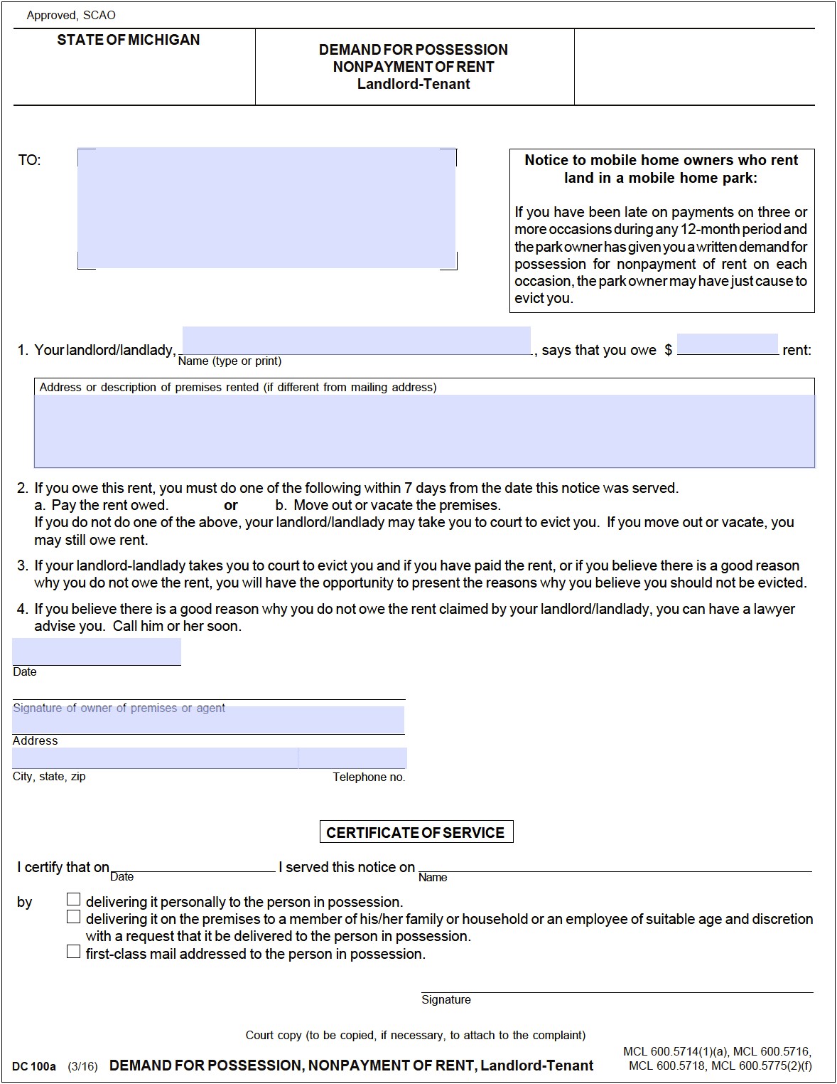 Template Tenant Break Lease Letter To Landlord Michigan