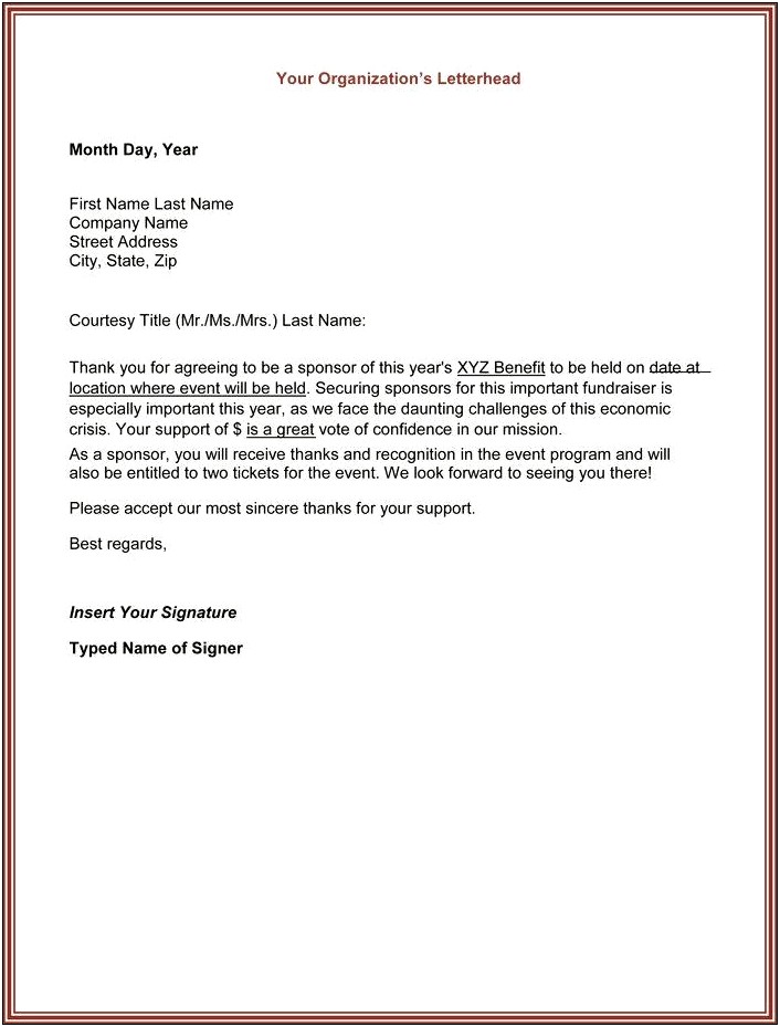 Template Thank You Letter For Sponsorship