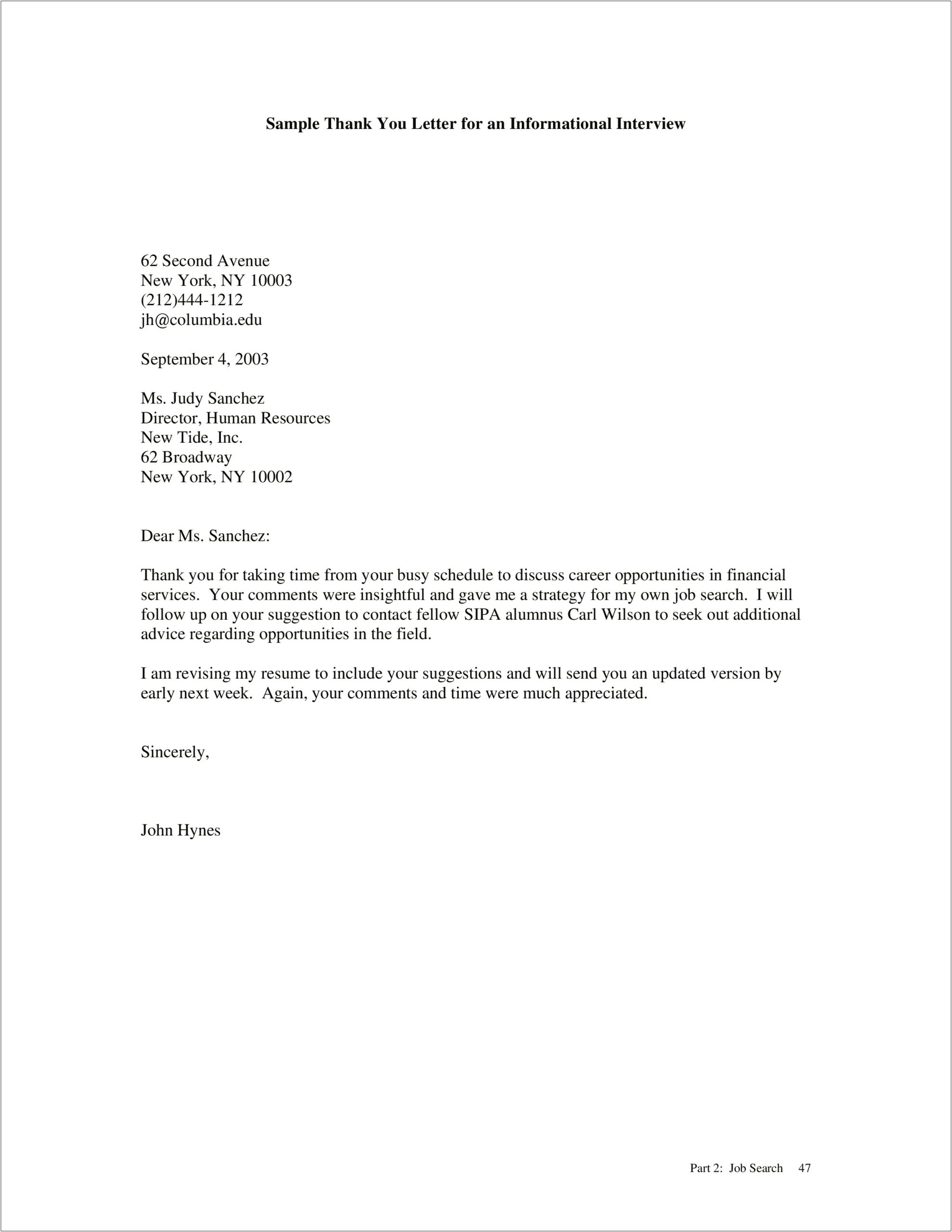 Template Thank You Letter Job Interview