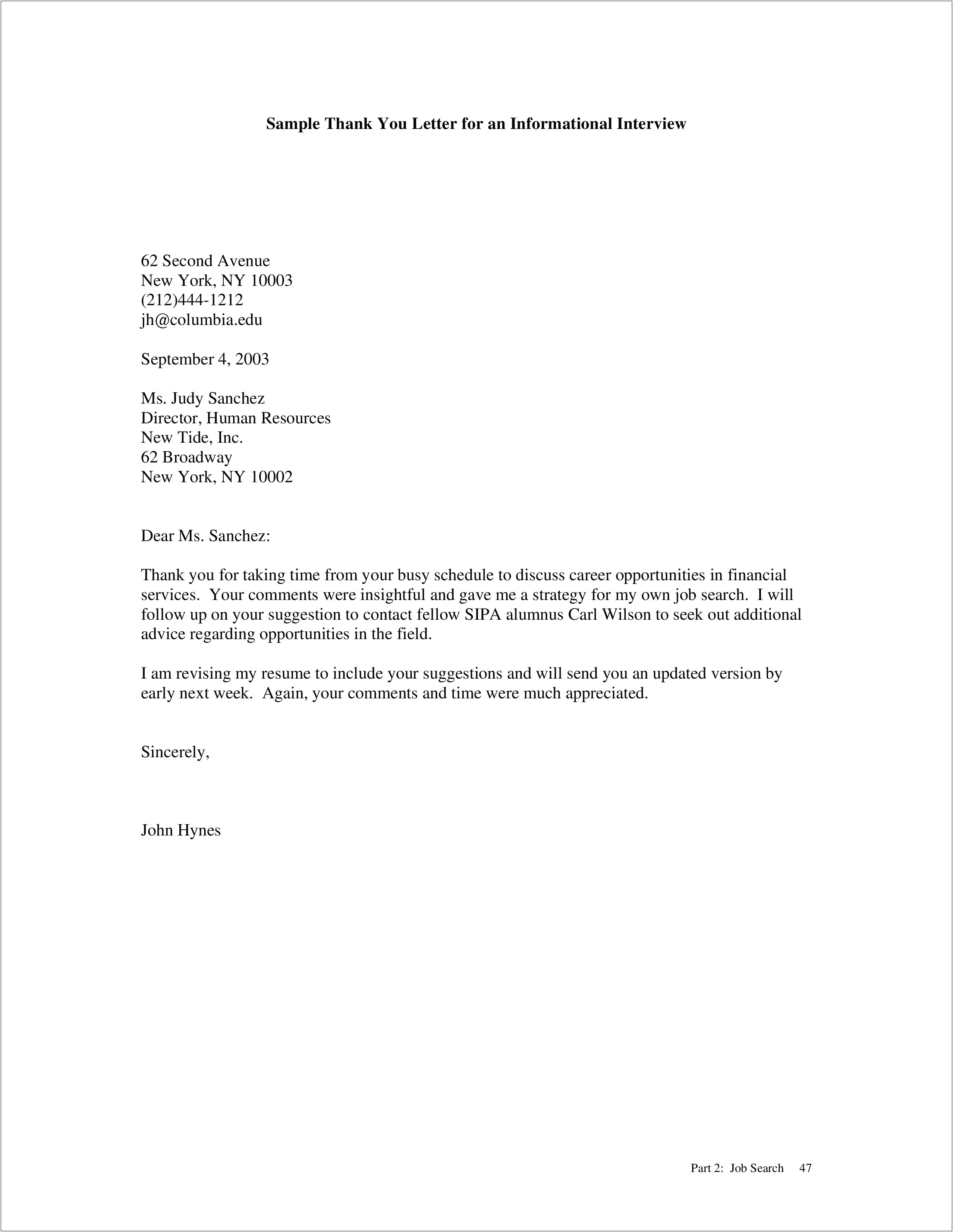 Template Thank You Letter Job Interview