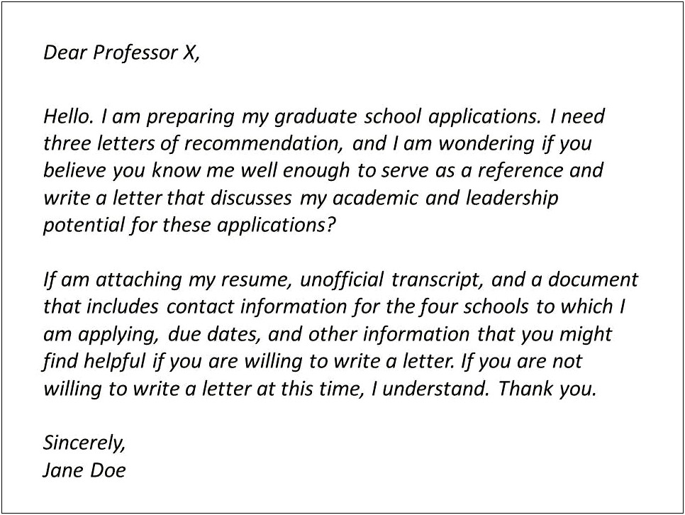 Template To Ask A Professor For Recommendation Letter