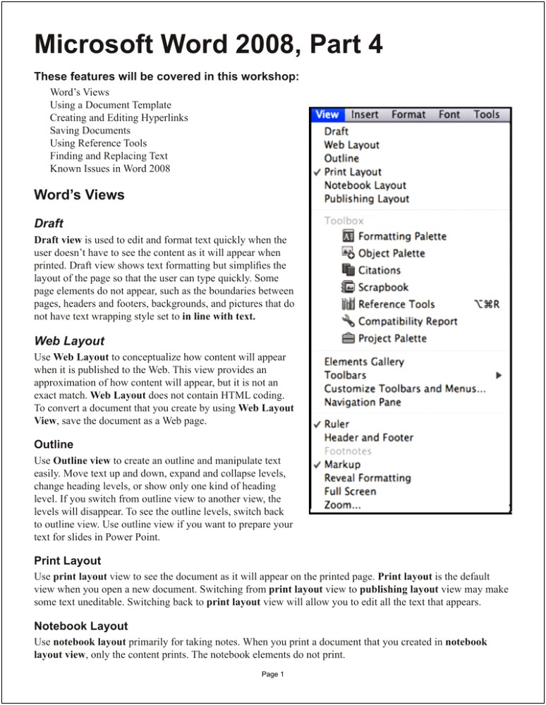Template To Replace Microsoft Word Notebook Layout View