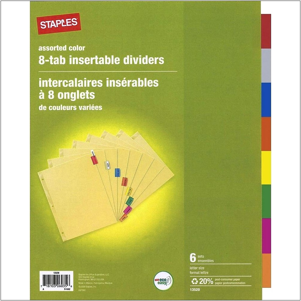 Template Word 8 Large Tab Insertable Dividers Staples