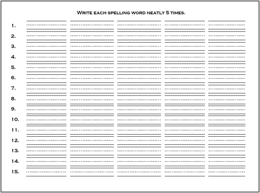 Template Writing 20 Spelling Words Five Times Each