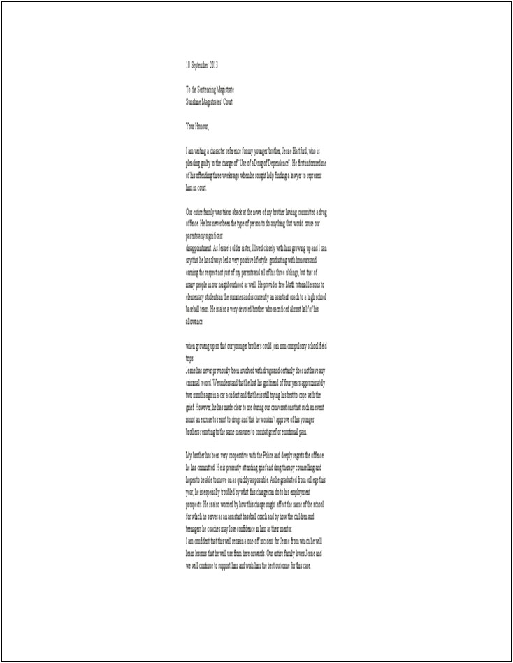 Templates Character Reference Letter For Court