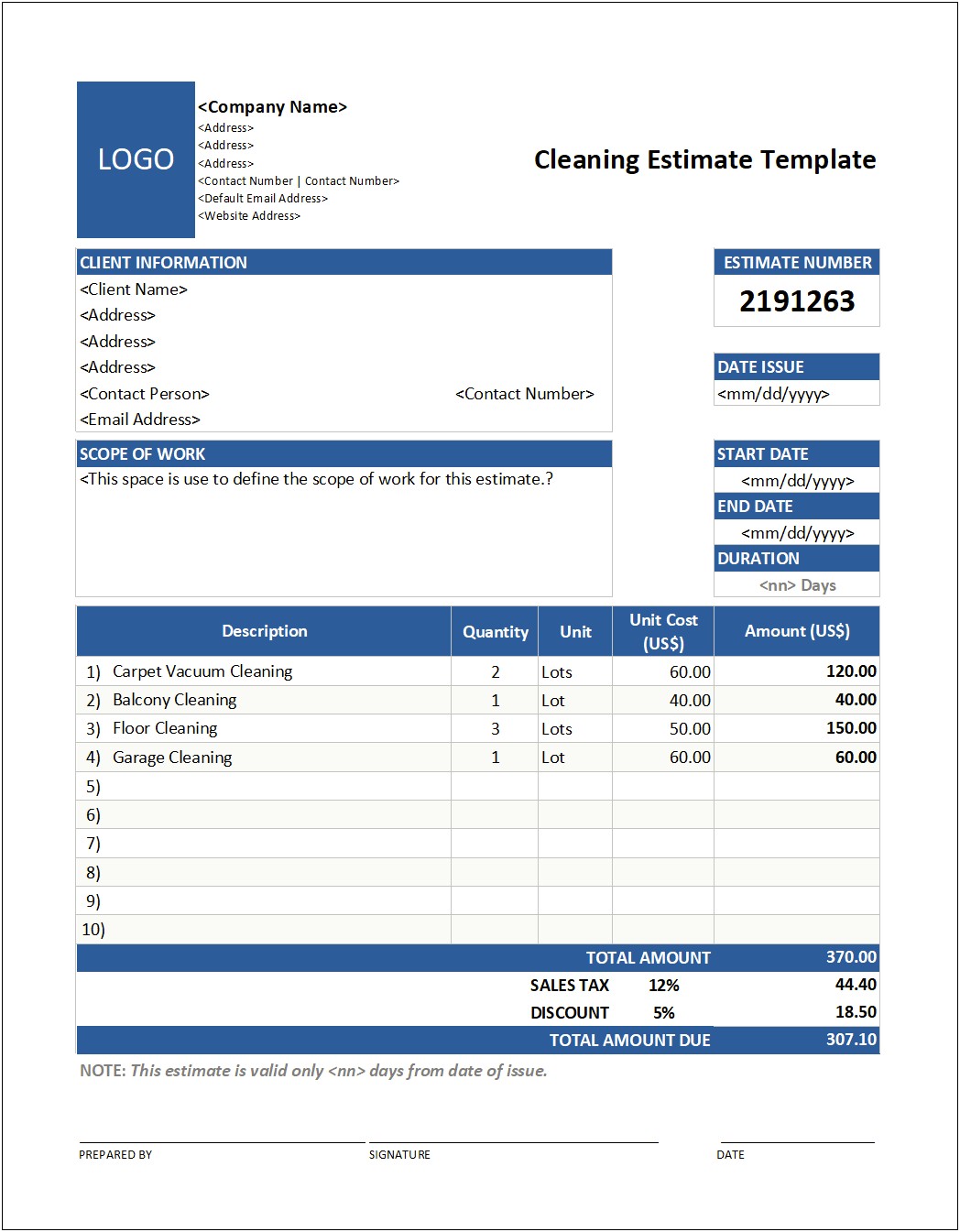 Templates For Estimates And Bids Word