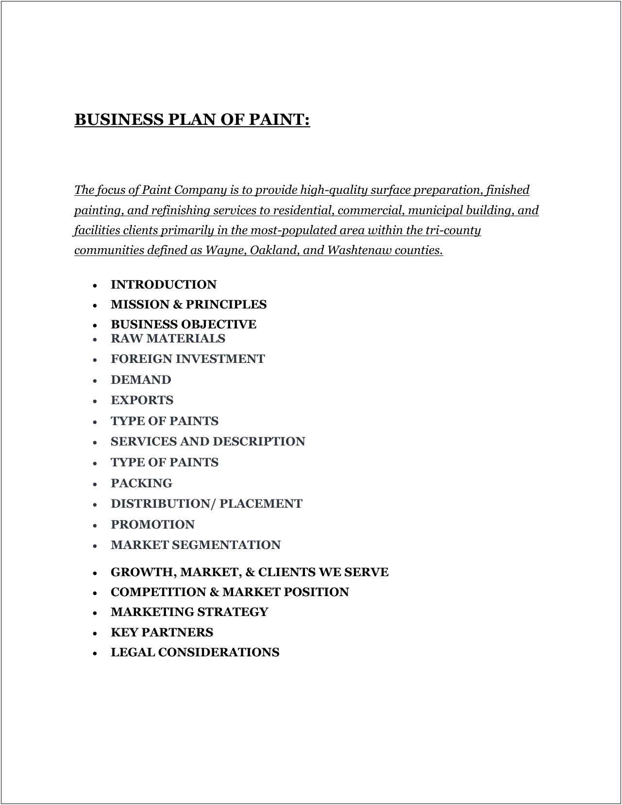 Templates For Paint Store Business Plans