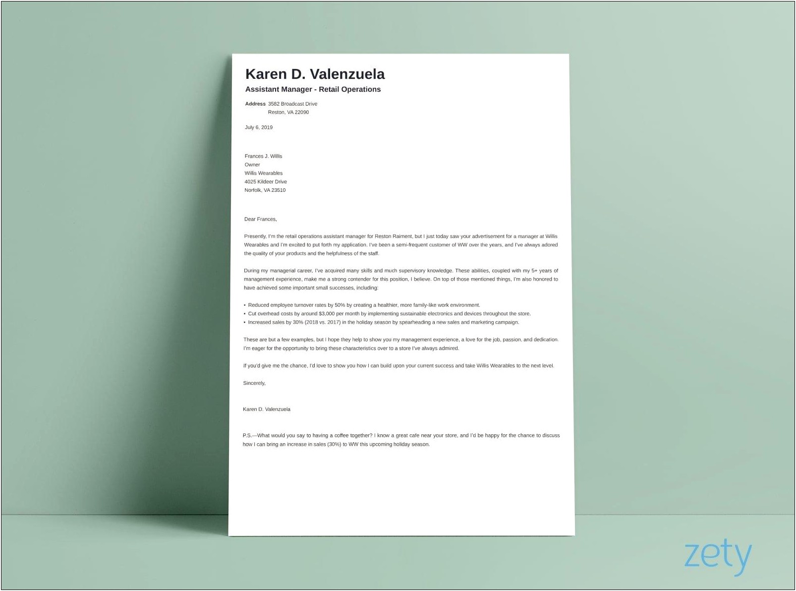 Templates For Printable Cover Letter For Retail Management