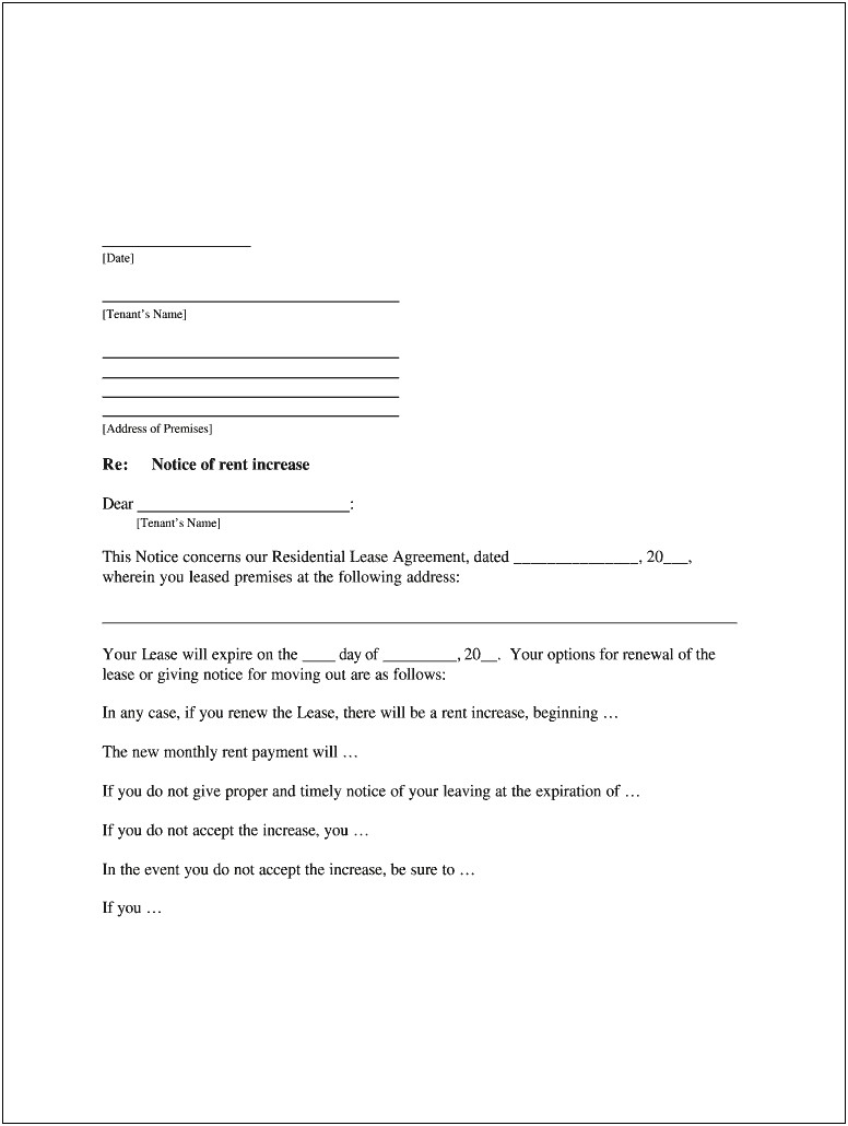 Templates For Tenant Increase Rent Letter