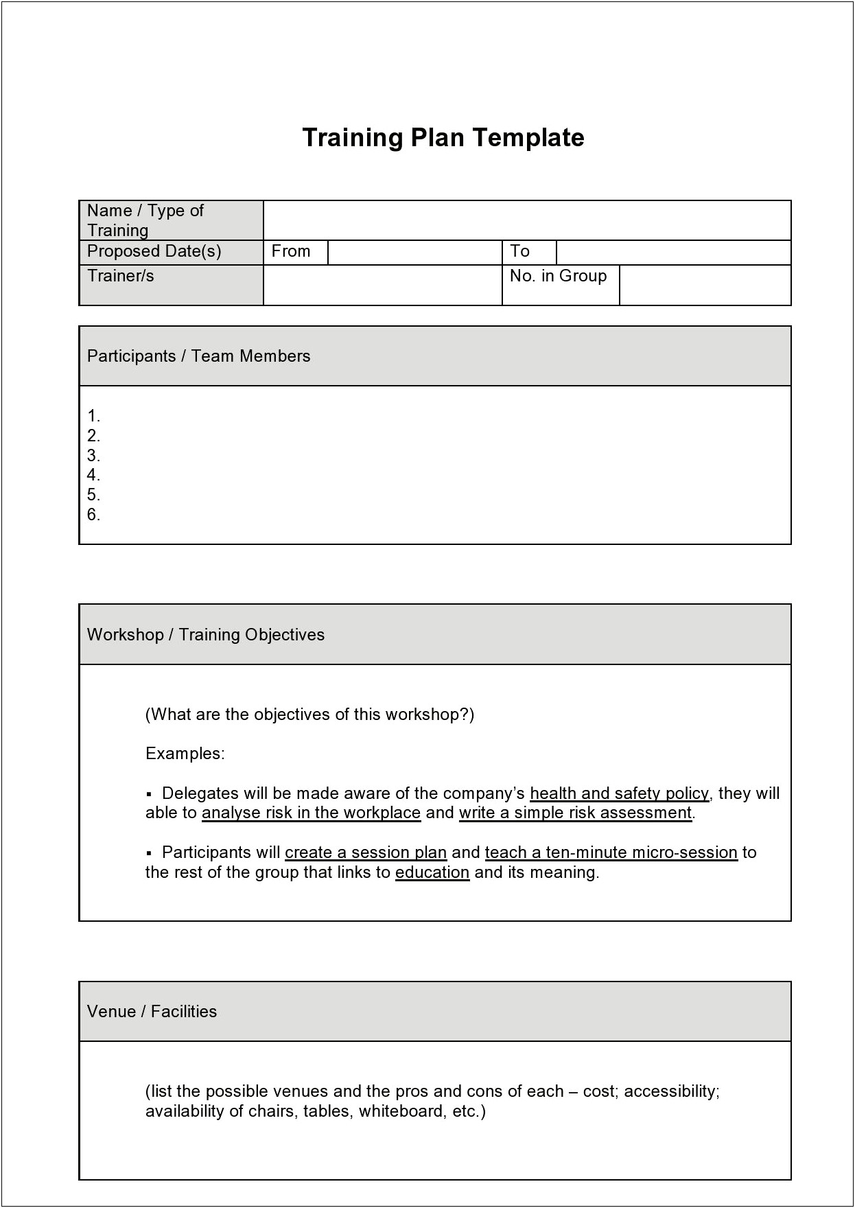 Templates Of Training Program Plans For Different Goal