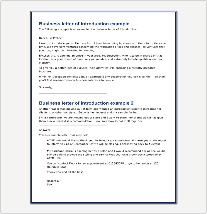 Templates To Write A Introducing Letter