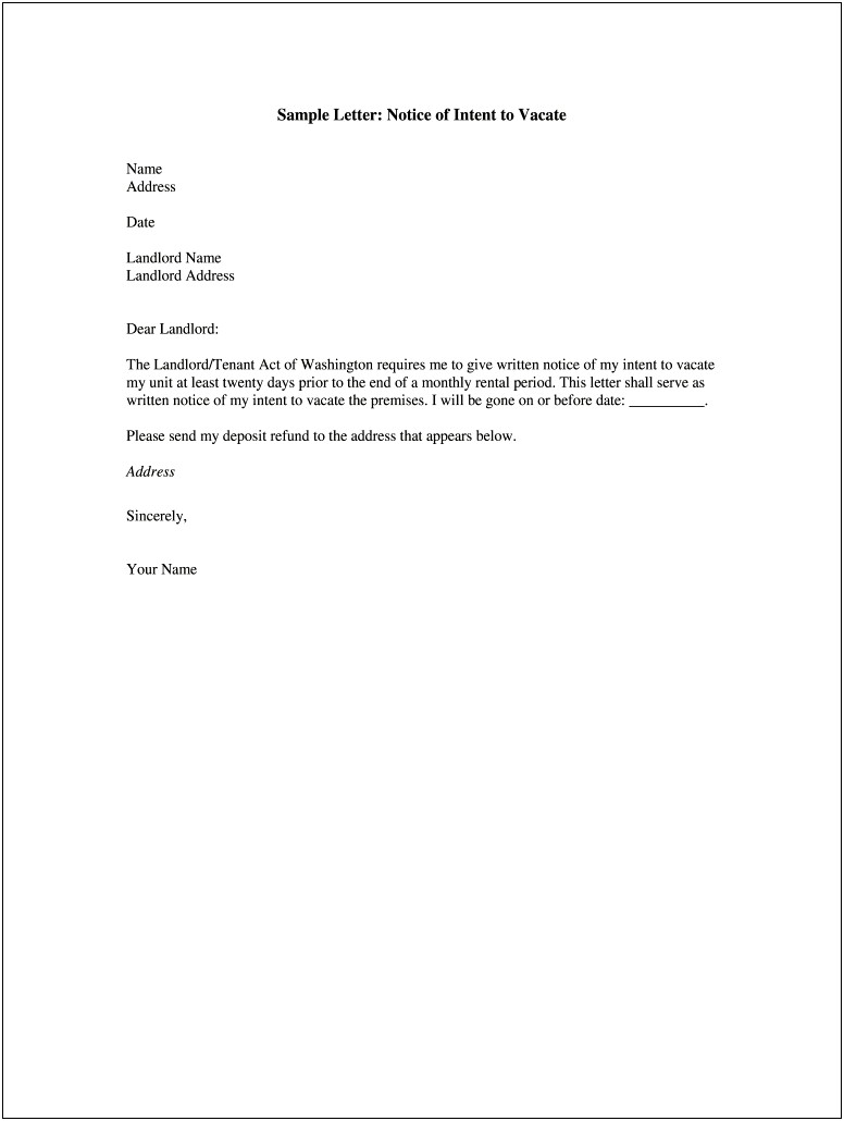 Tenancy Notice Letter Template From Landlord Uk