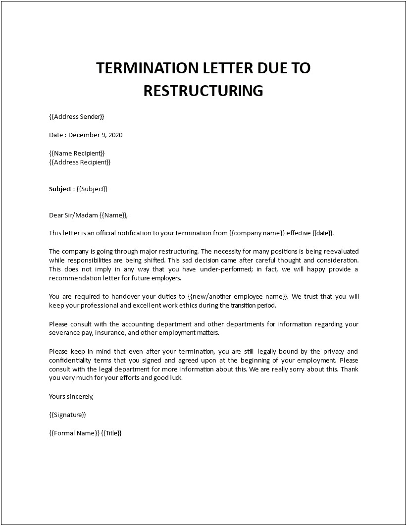 Termination Letter Template Due To Misconduct