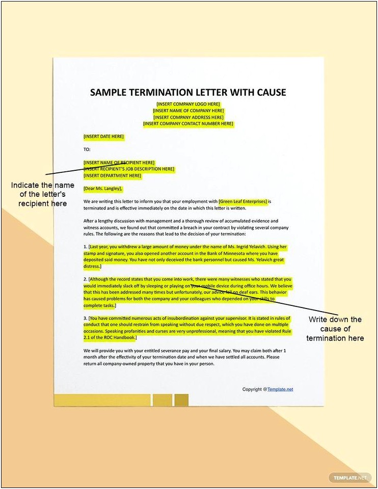 Termination Letter With Cause Templat Saas