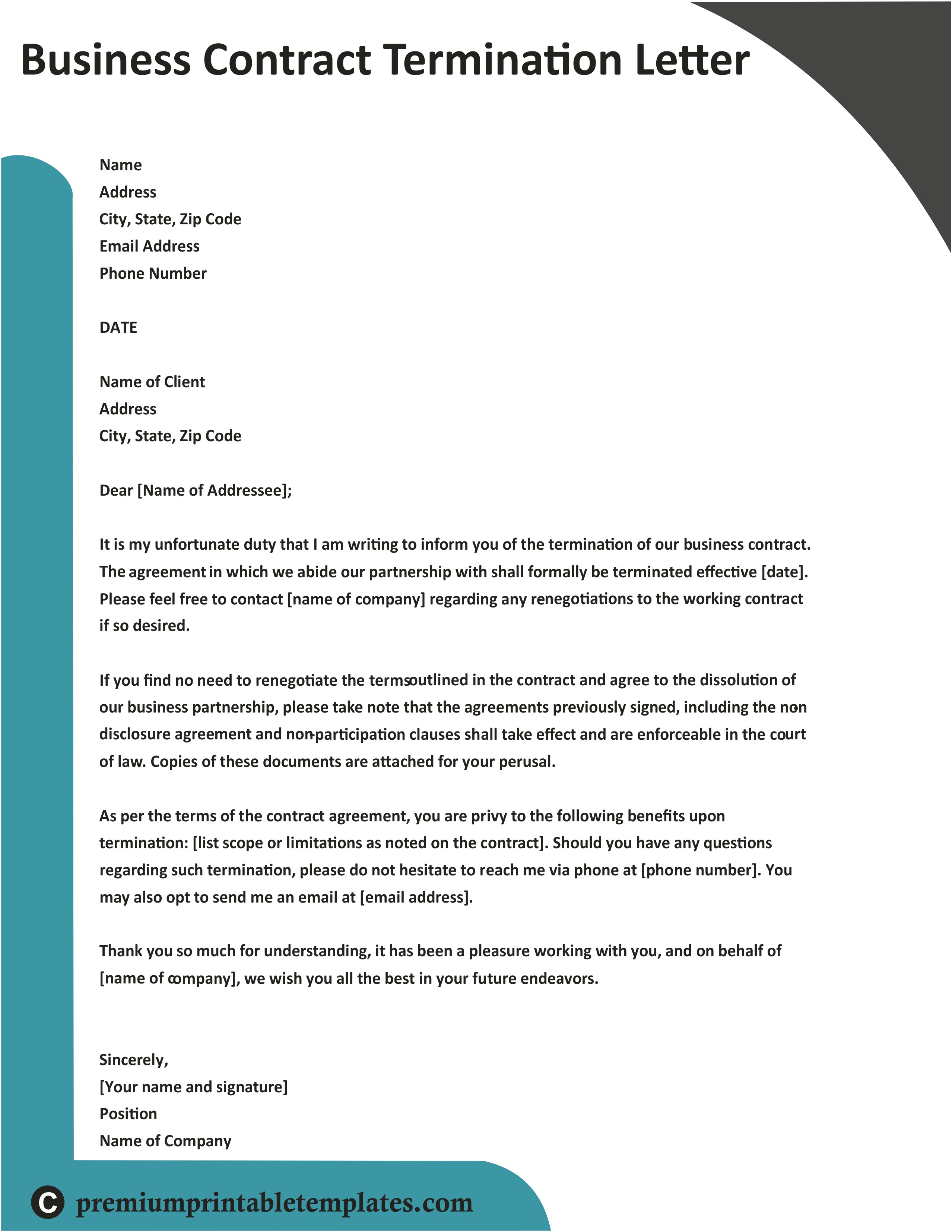 Termination Of Business Partnership Letter Template