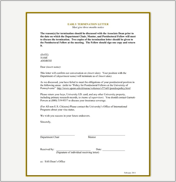 Termination Of Employment Letter Template Ontario