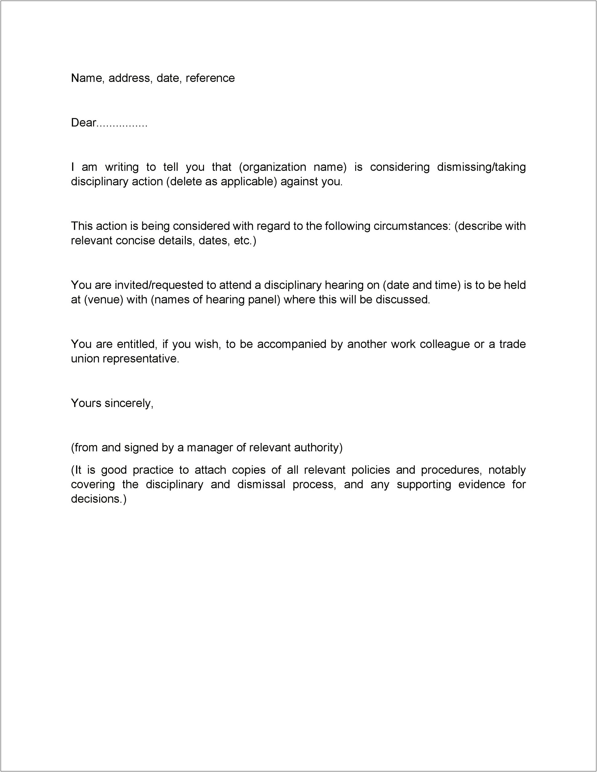 Termination Of Employment Letter Template Uk