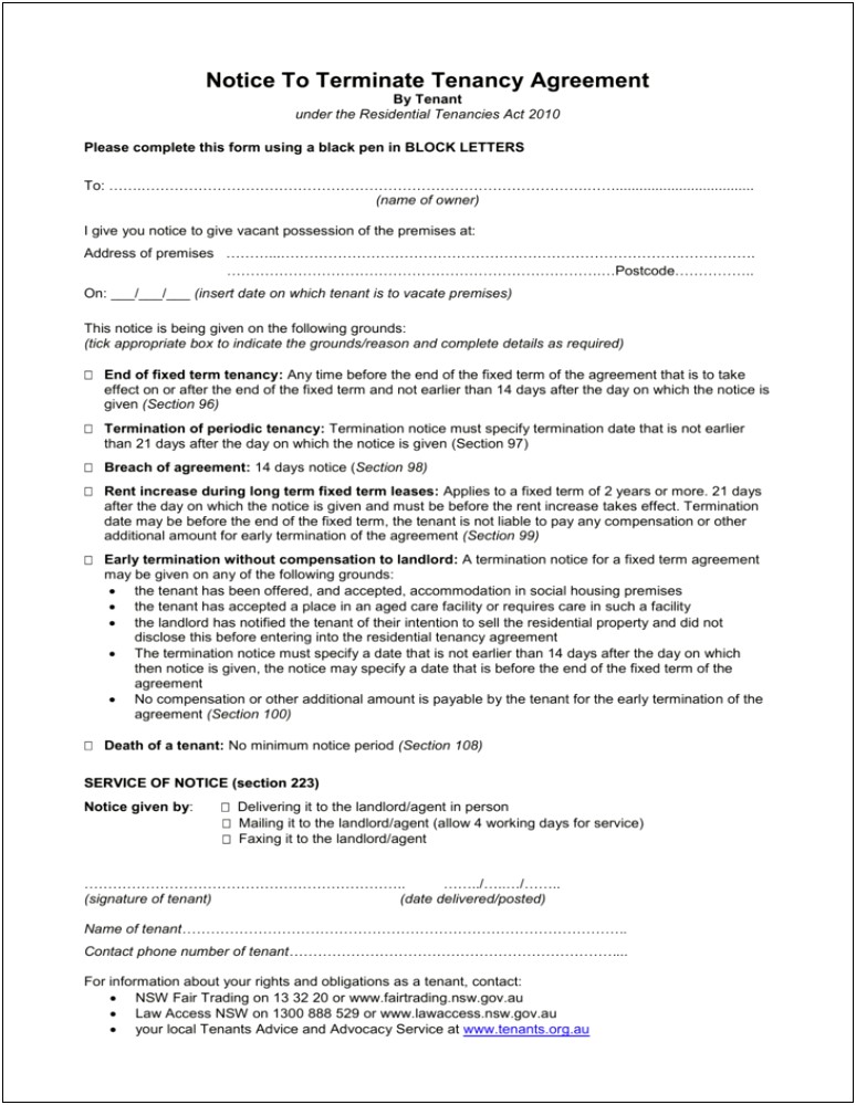 Termination Of Rental Agreement Letter By Tenant Template