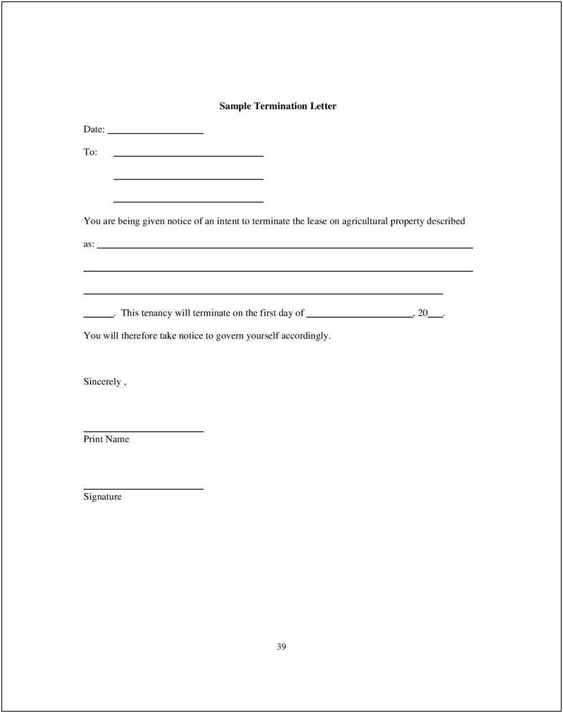 Termination Of Rental Agreement Letter Template