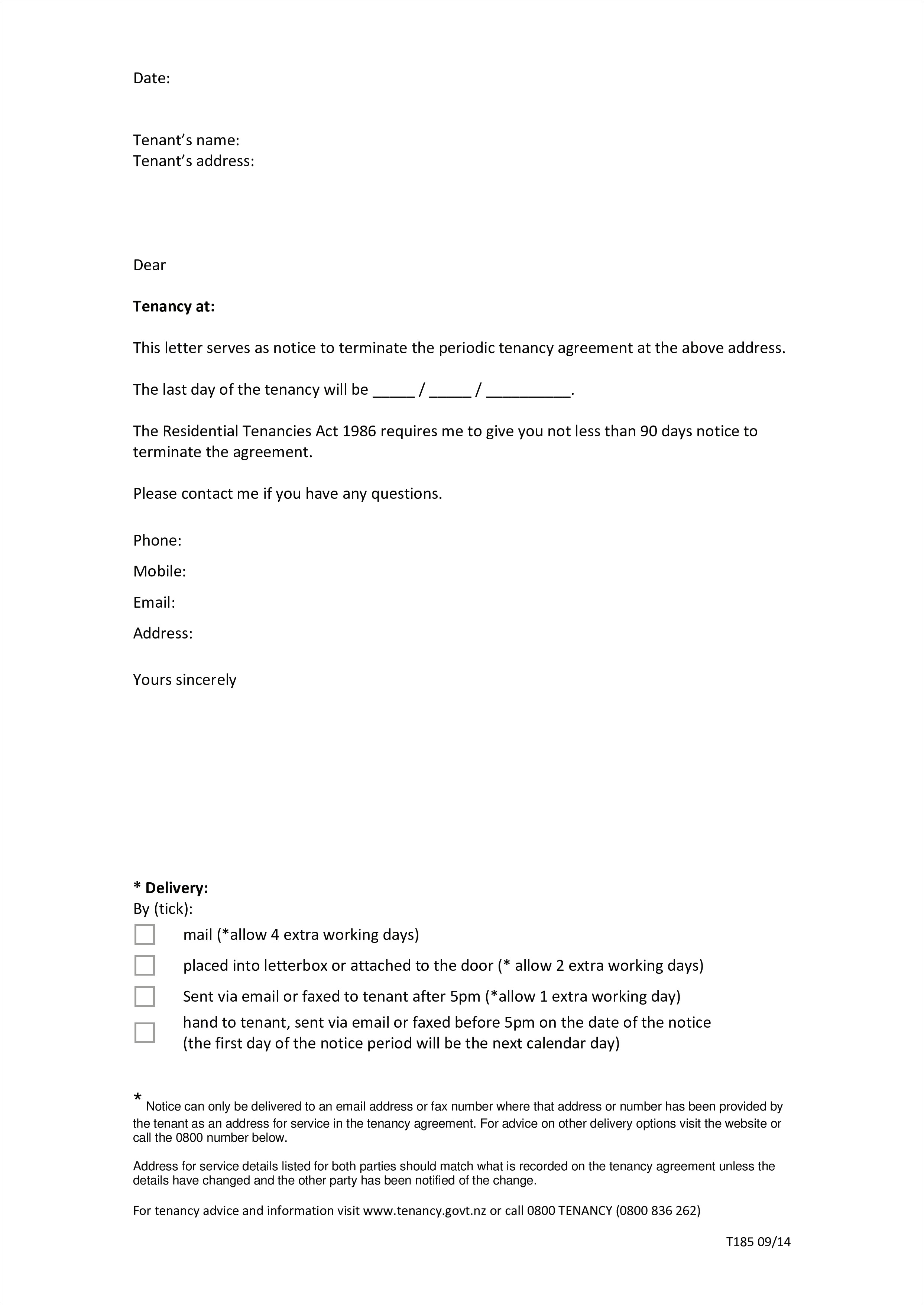 Termination Of Tenancy Agreement Template Letter