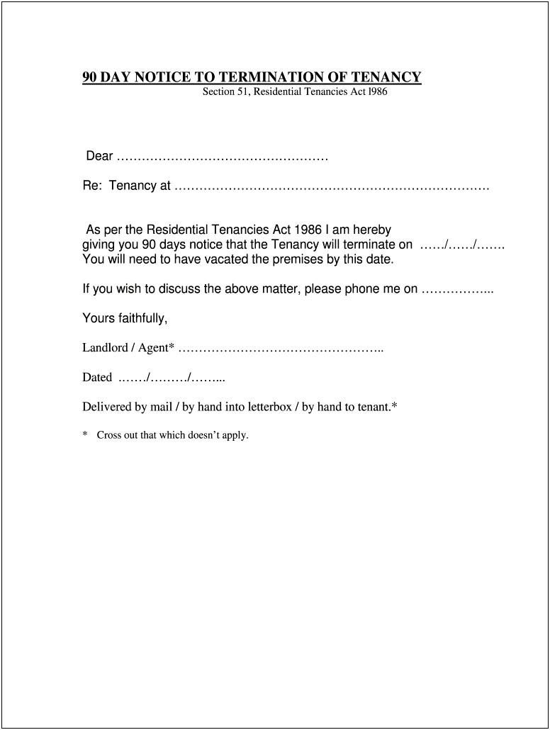 Termination Of Tenancy Letter From Landlord Template