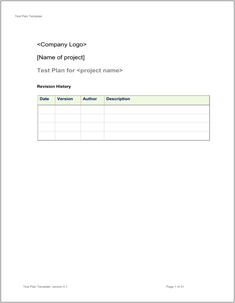 Test Plan Template For Database Testing