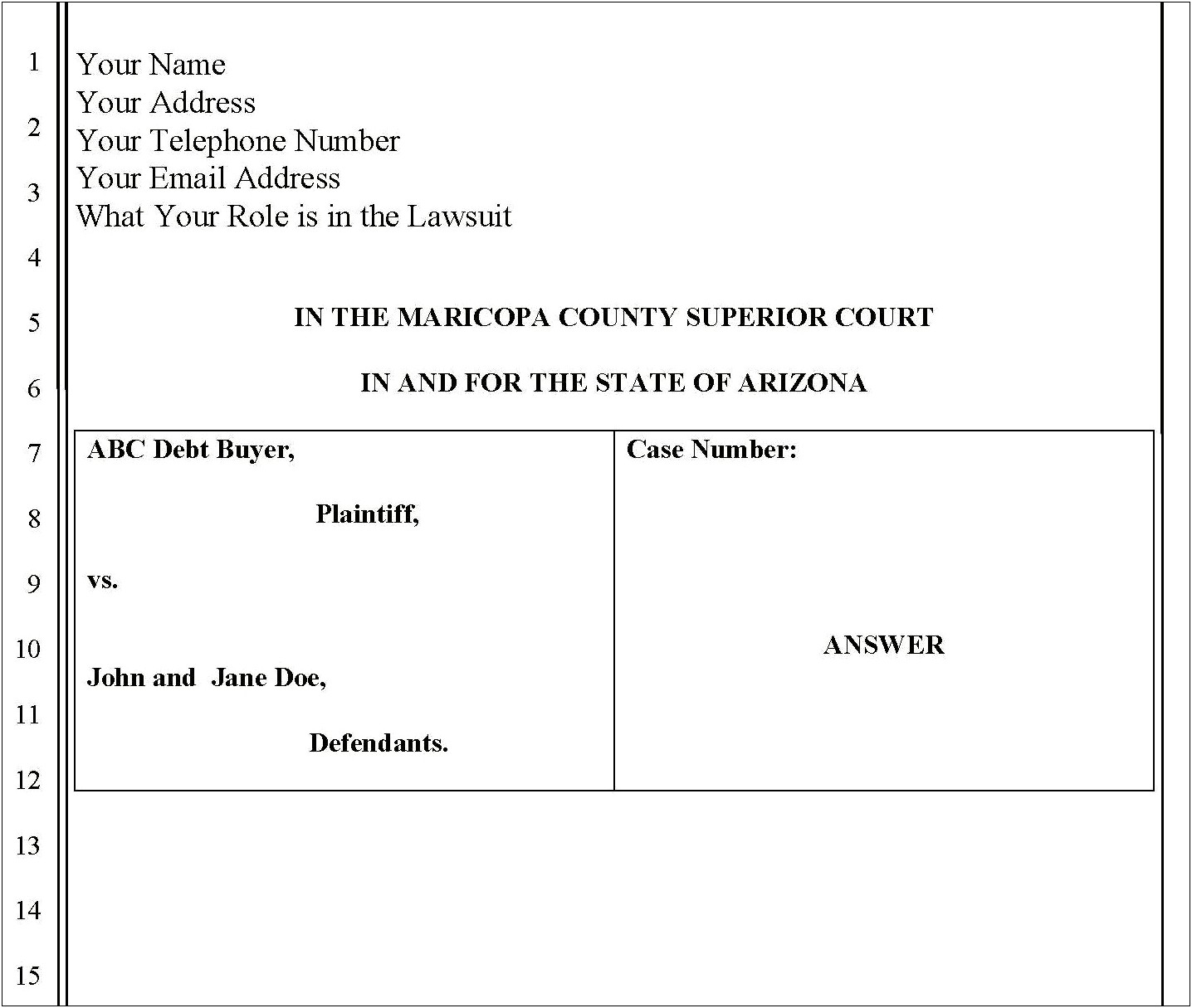 Texas Debt Lawsuit Answer Word Template