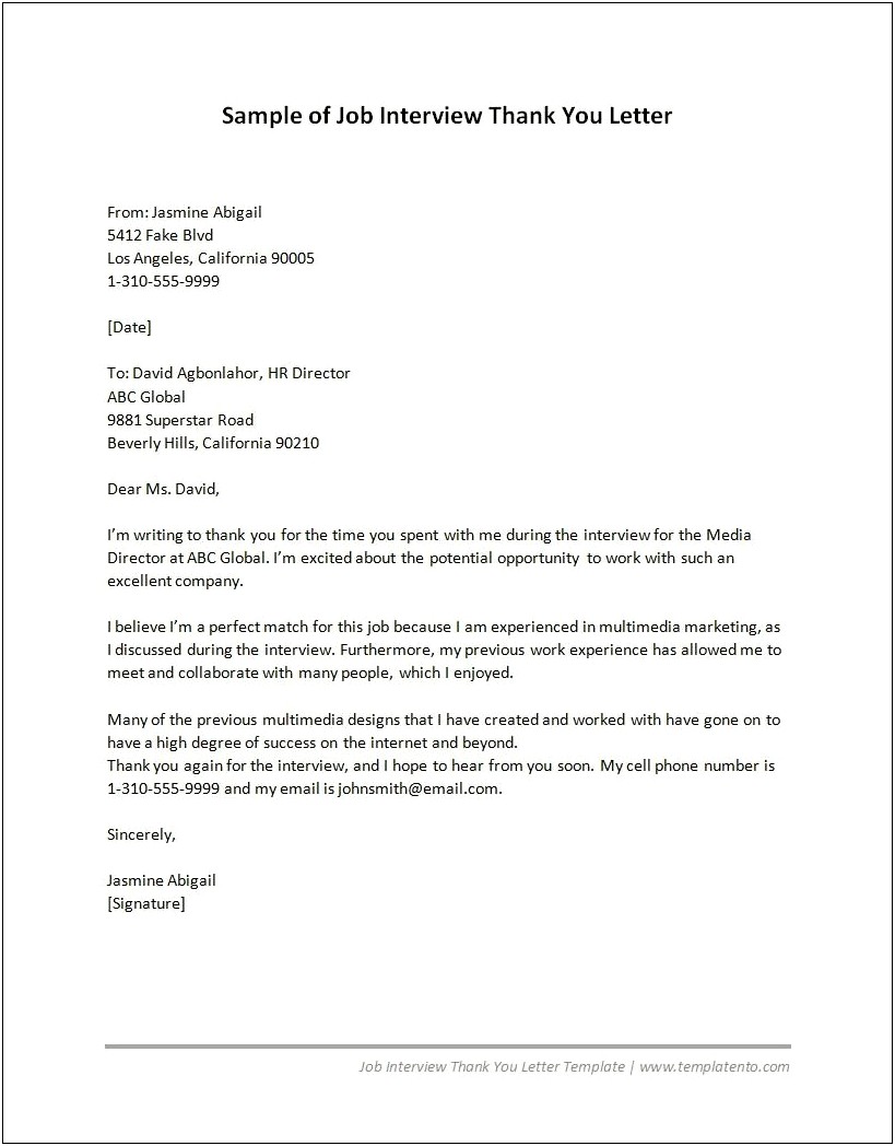 Thank You After Interview Letter Template