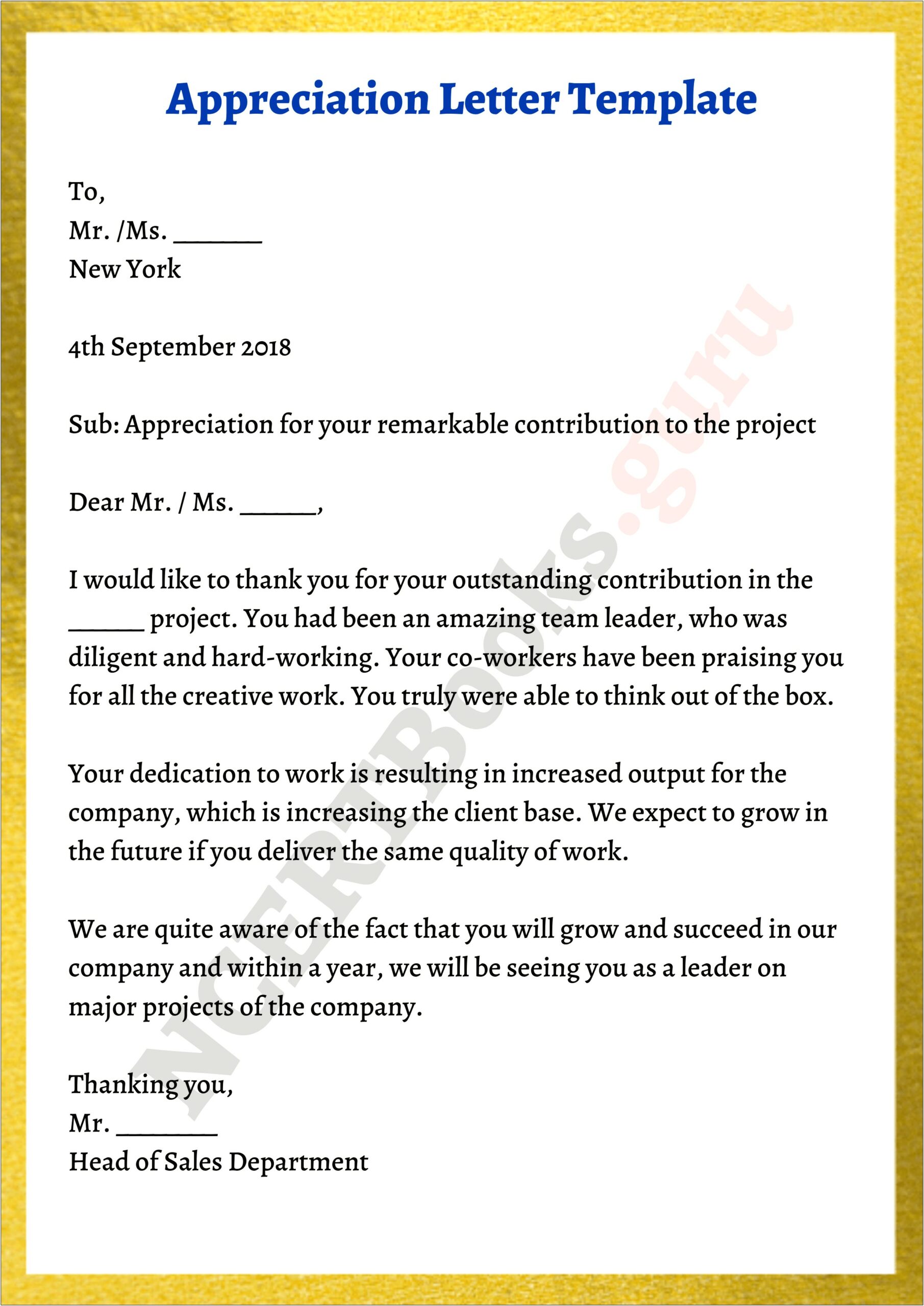 Thank You And Appreciation Letter Template