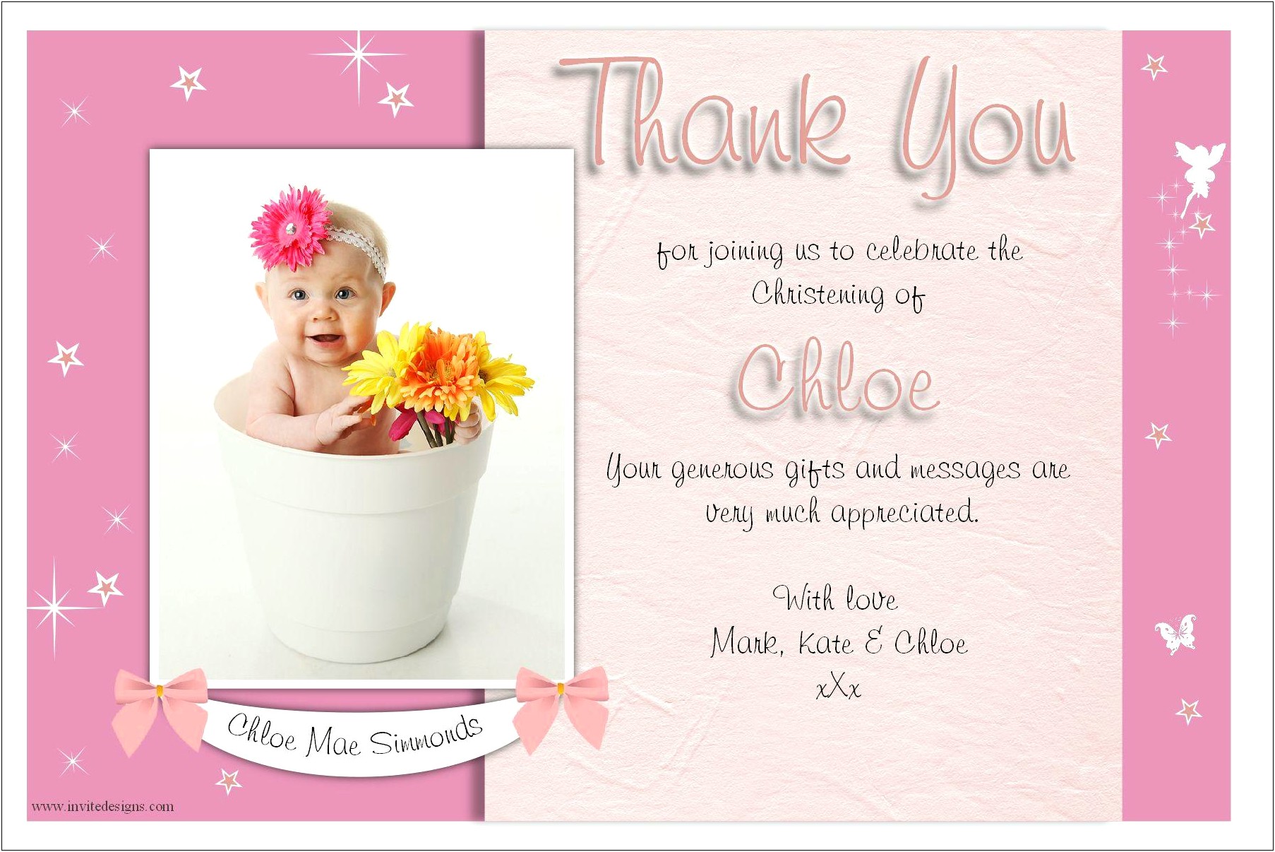 Thank You Card For Christening Template