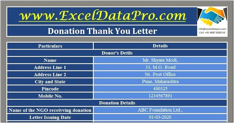 Thank You Donation Letter Template Word