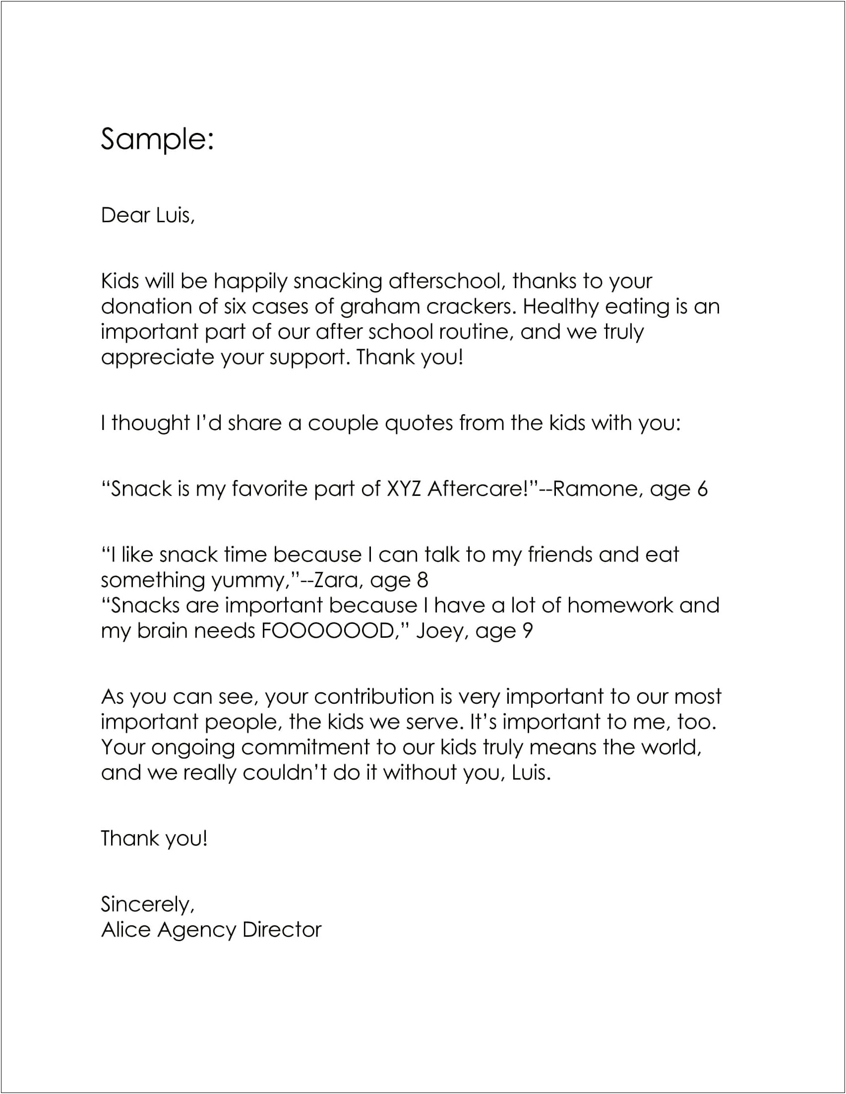 Thank You For Your Donation Letter Template