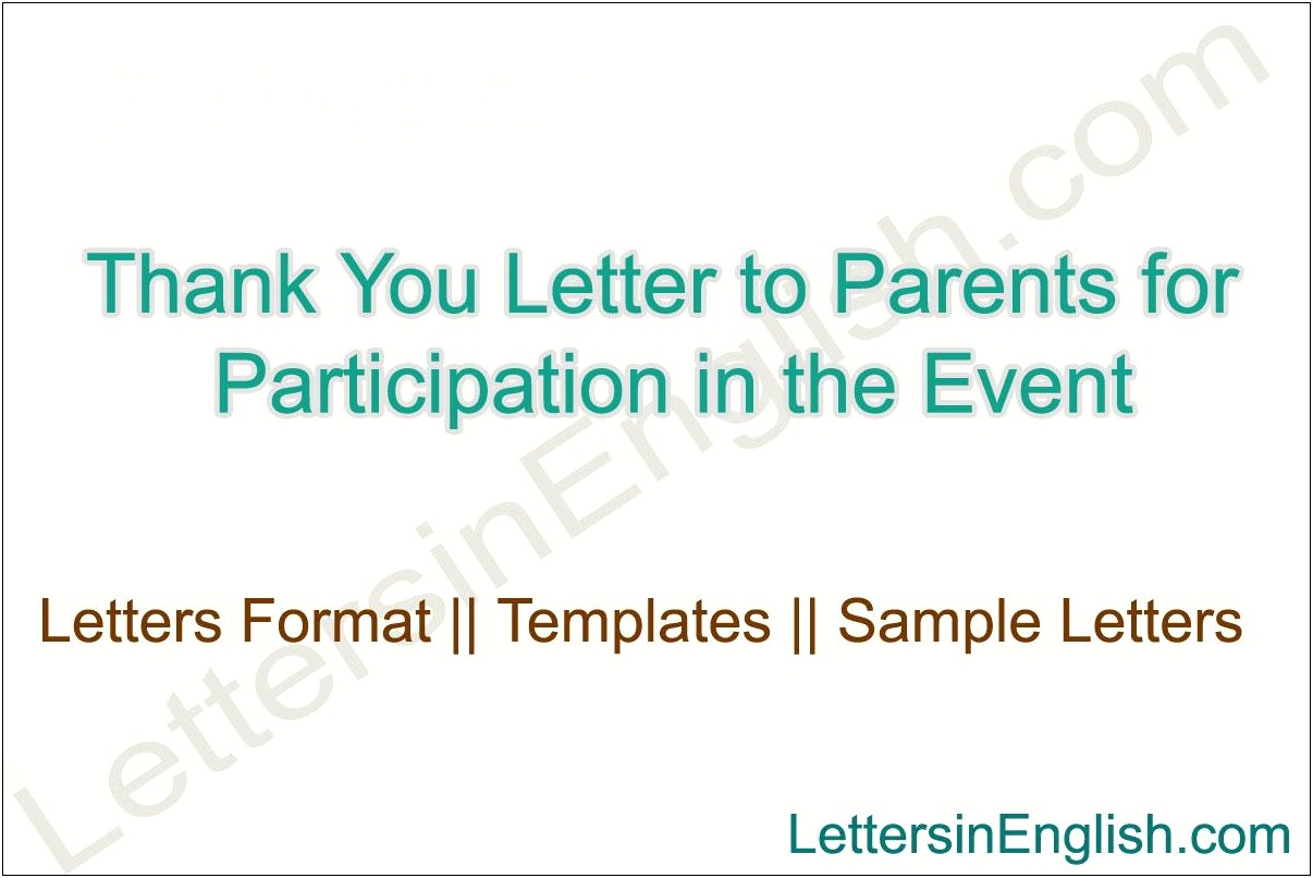 Thank You Lette To Parentbr Template