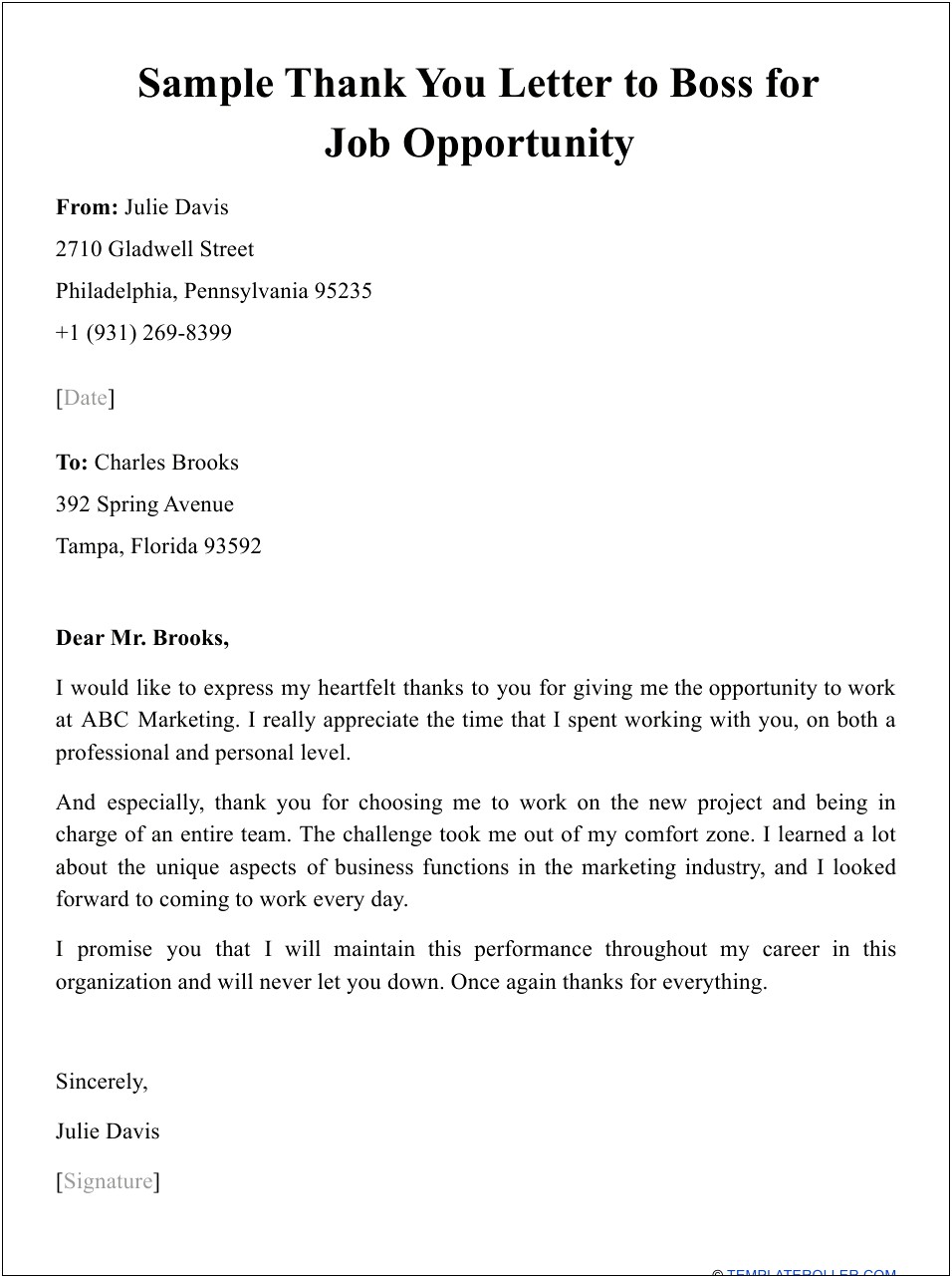 Thank You Letter After Job Offer Template