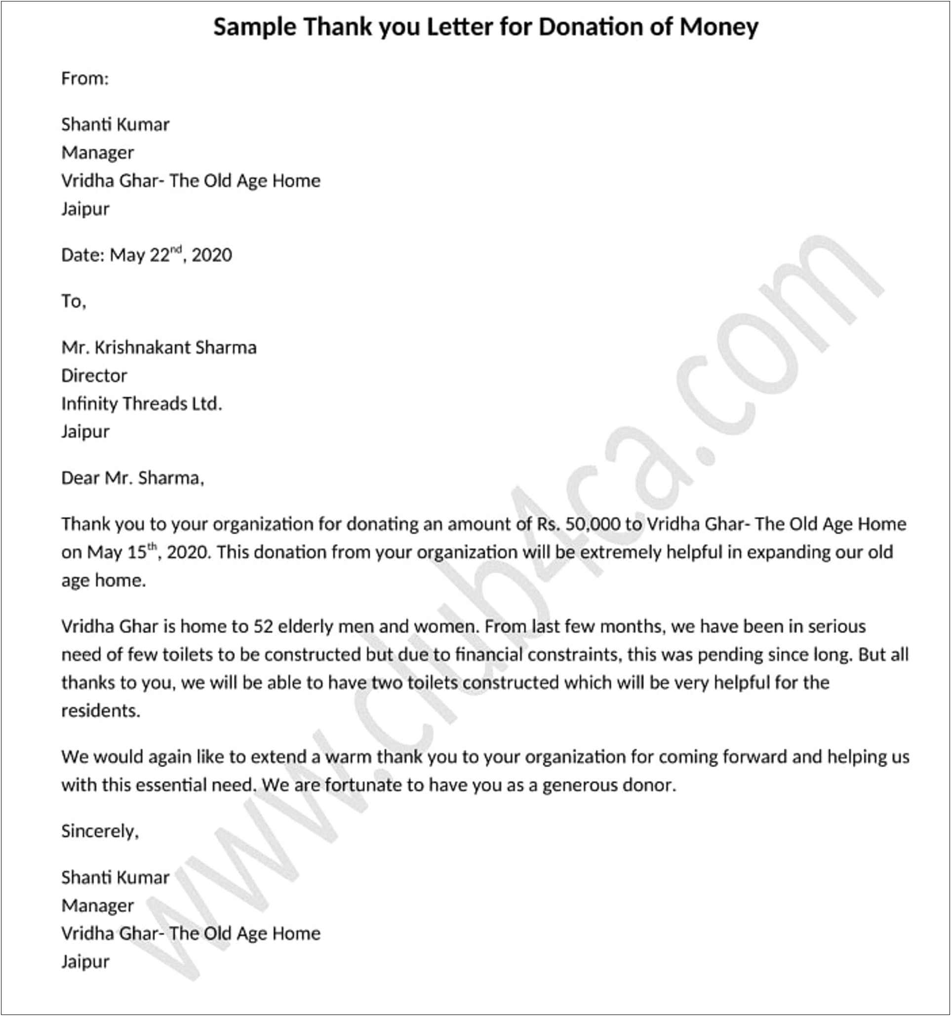 Thank You Letter After Receiving Donation Template