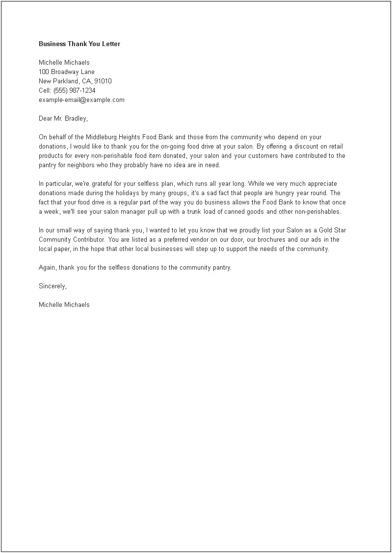 Thank You Letter For A Vendors Template