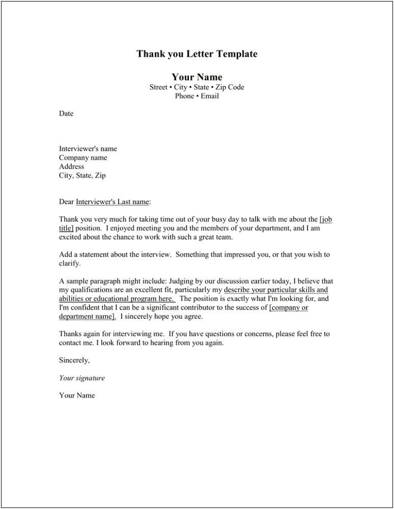 Thank You Letter For Second Interview Template