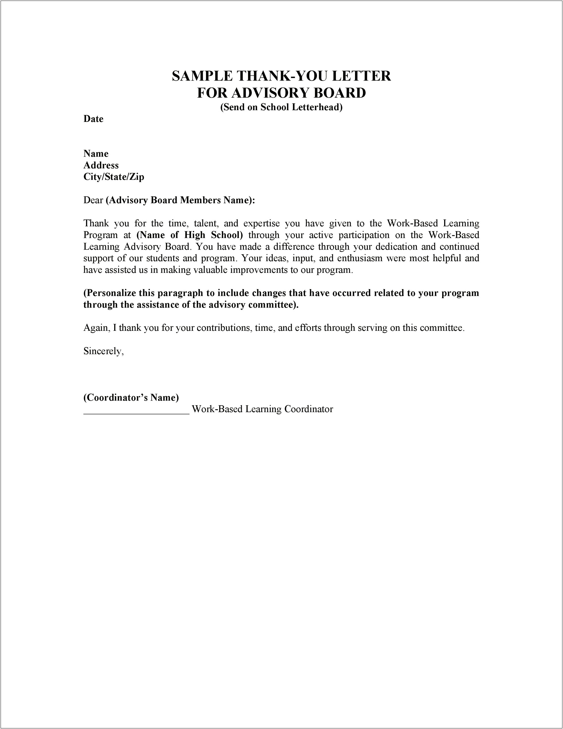 Thank You Letter For Services Rendered Template