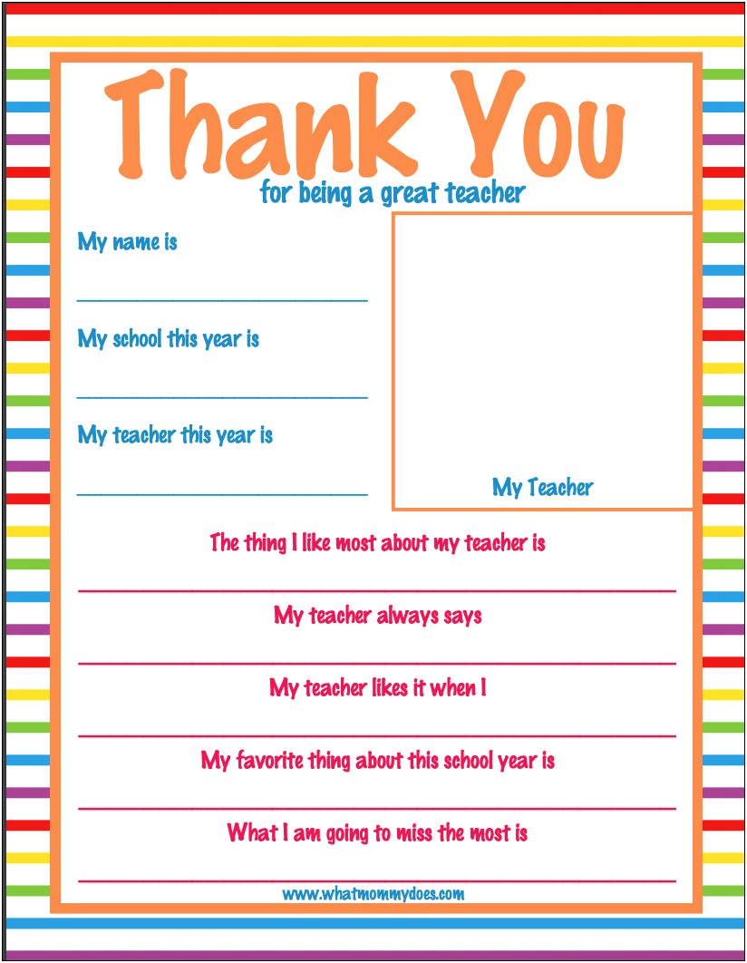 Thank You Letter For Teacher Template