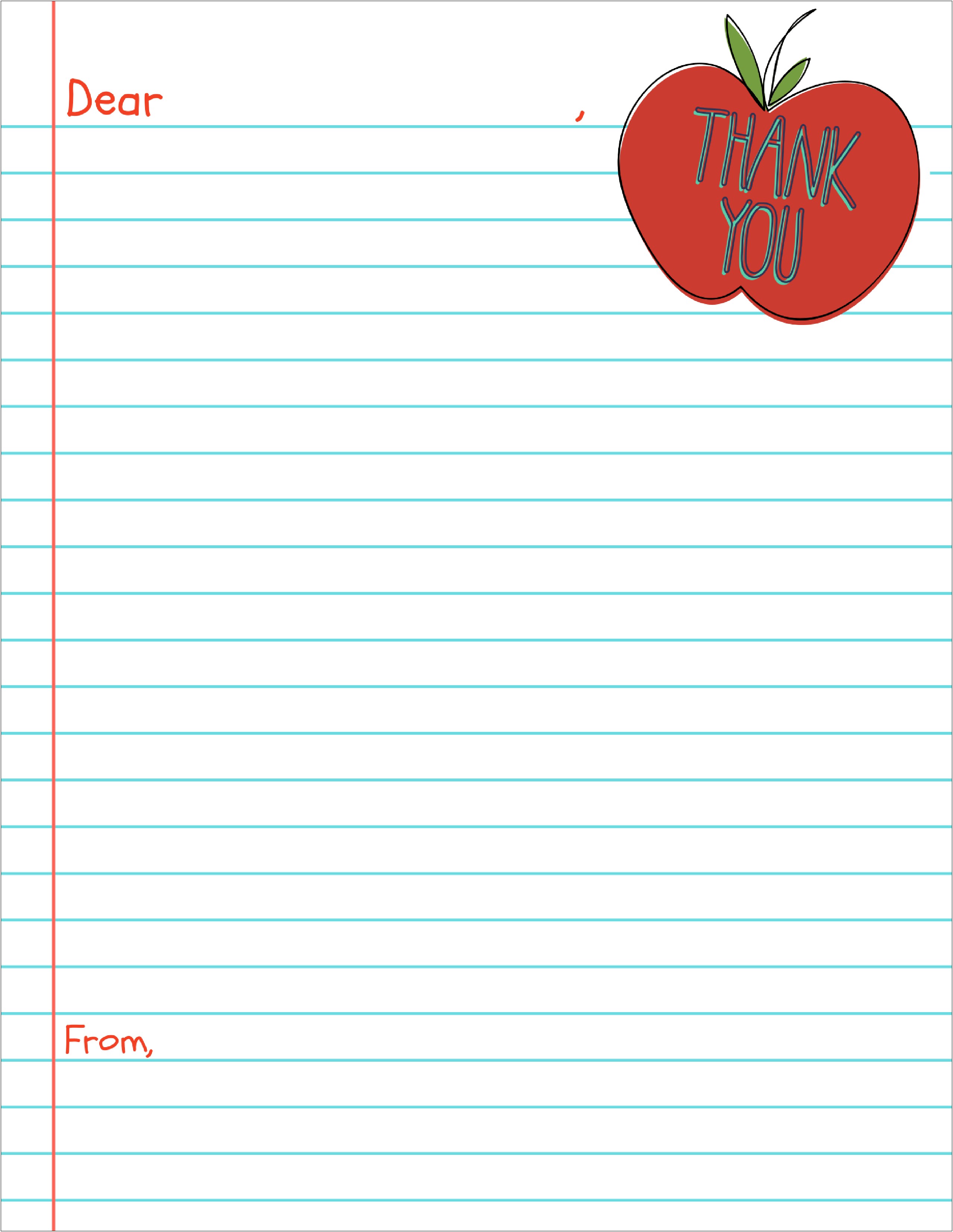 Thank You Letter For Teachers Template For Kids